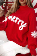 Fiery Red Merry Snowflake Pattern Christmas Turtleneck Sweater Fiery Red 52%Viscose+26%Polyester+22%Polyamide bba2fb437310ec0b