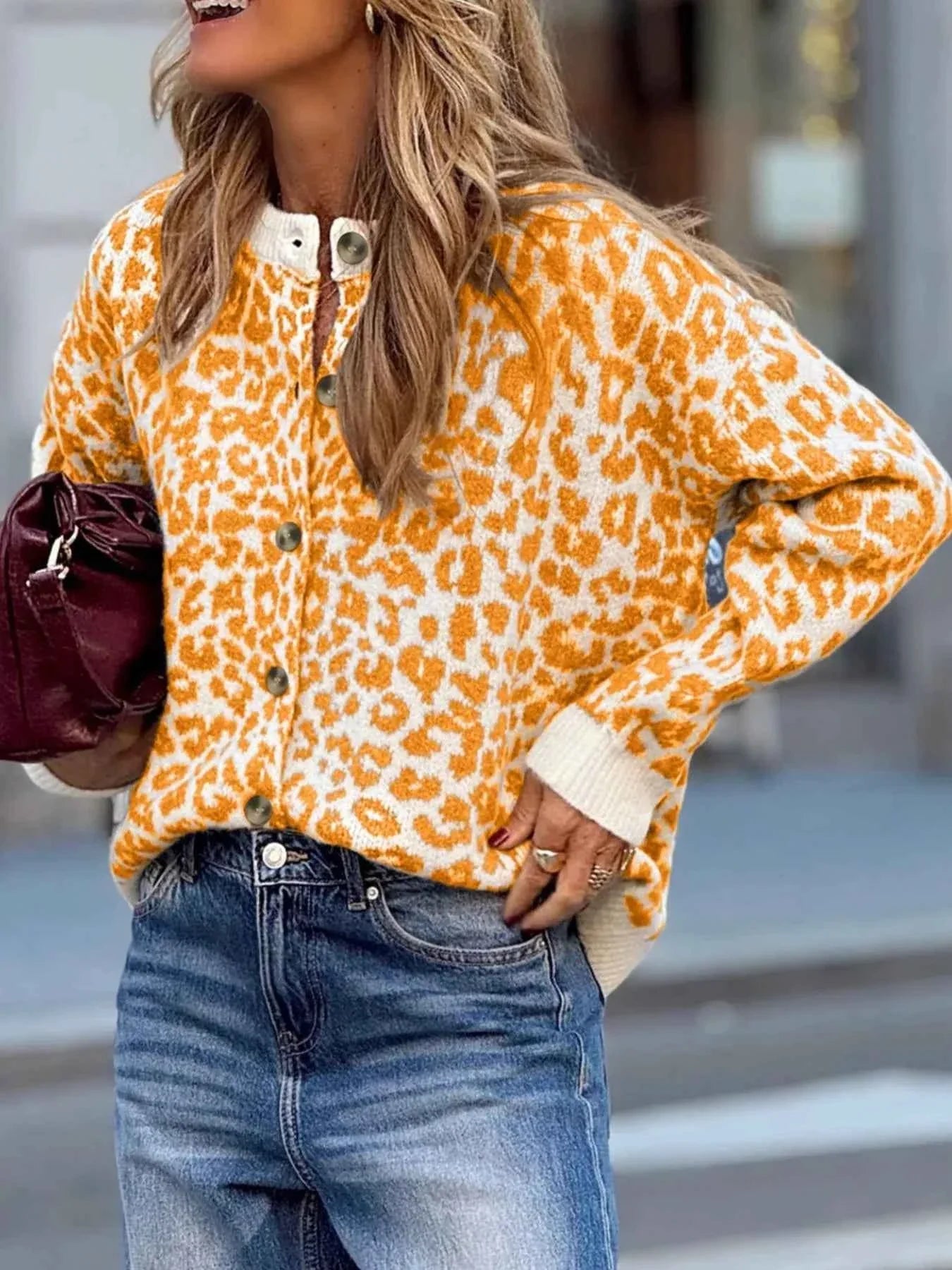 Leopard Drop Shoulder Chunky Knitted Cardigan Sherbet bba5e32b-e793-49b1-9d78-2fd679173b36-Max-Origin
