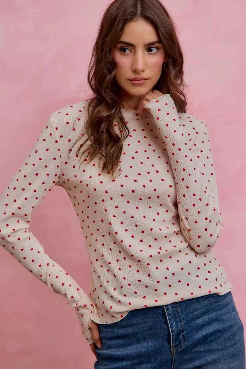 SO ME Ditsy Heart All Over Slub Rib Knit Valentine Top bbad87c0303c4a53bfade257fa845c08-Max-Origin