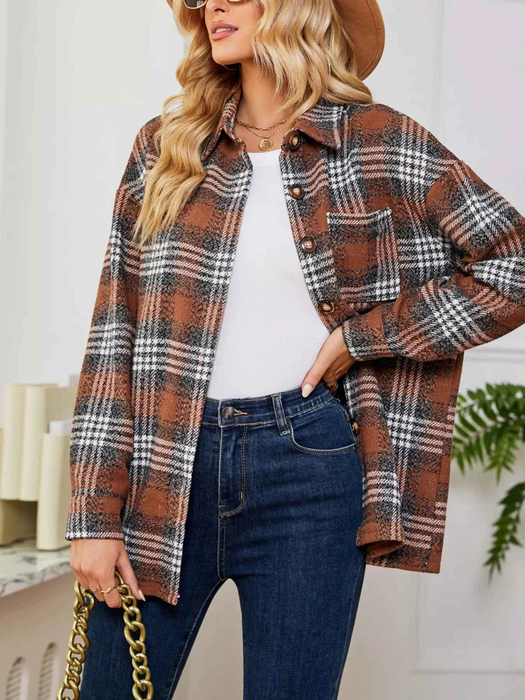 Plaid Button Up Long Sleeve Shacket bbb90c5e6e944ab4a3d91f3089b37105-Max-Origin