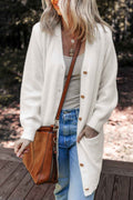 White Fuzzy Buttoned Front Midi Solid Cardigan White 52%Viscose+26%Polyester+22%Polyamide bbbaa9f9d4749e4b