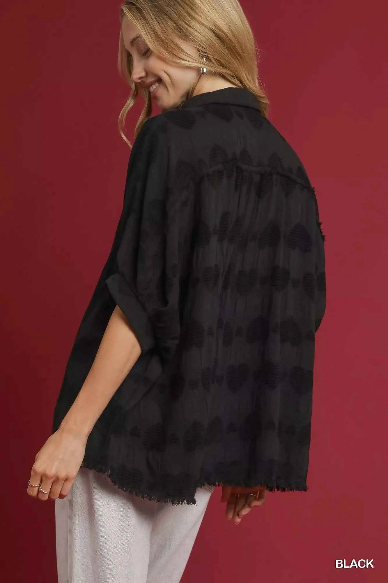 Umgee Jacquard Heart Collared Shirt
