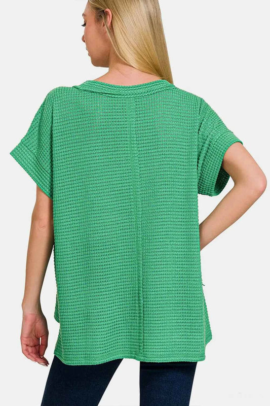Zenana Waffle Exposed-Seam Short Sleeve T-Shirt bbc4cf42-b2fb-4881-8635-8b1ccb7a7f35-Max