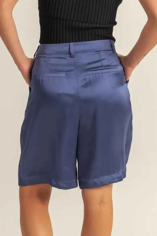 HYFVE High-Waist Pleated Satin Shorts bbd01e42-9307-4af6-9943-bc3c7e5ff2d1-Max