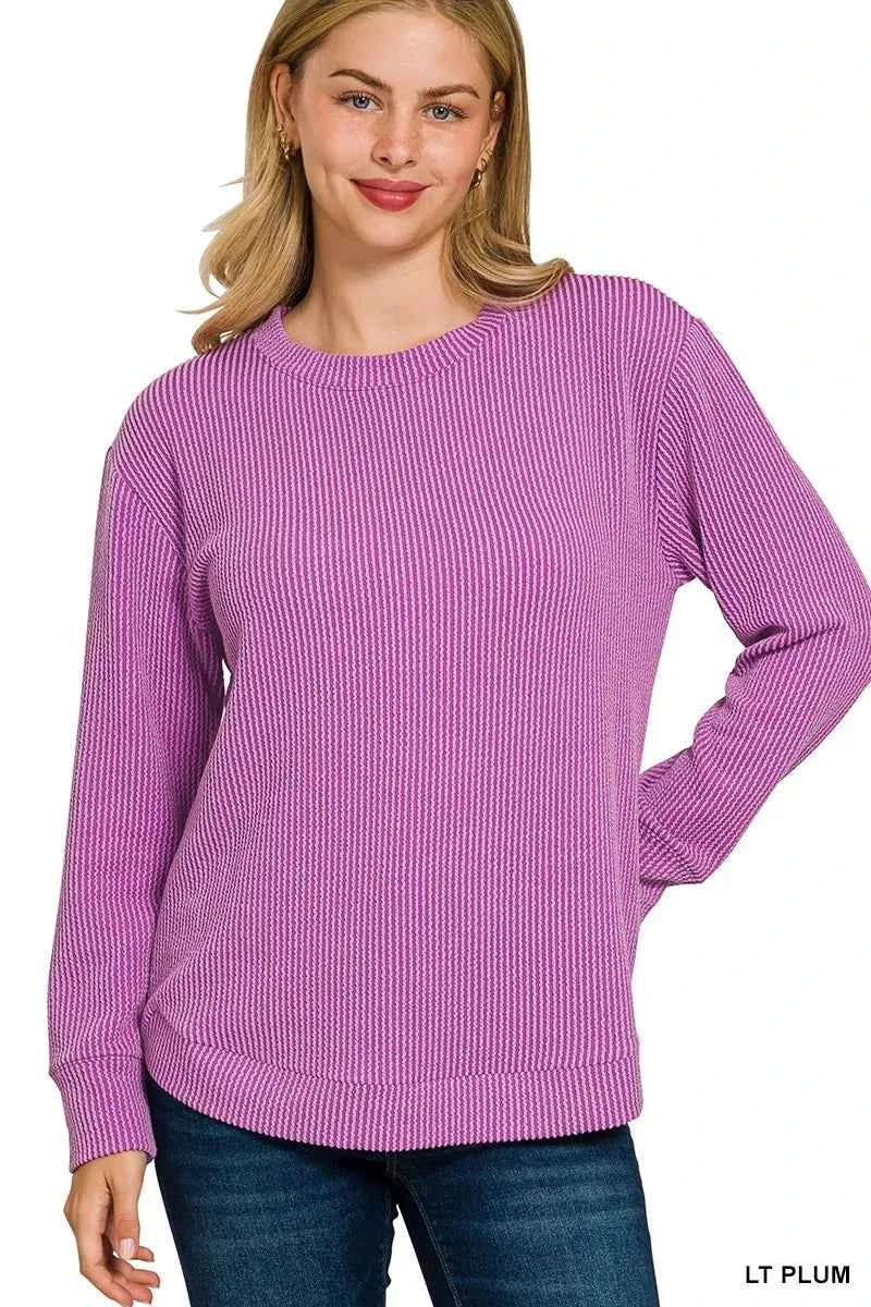 Zenana Full Size Raised Rib Round Neck Long Sleeve Top Plus Size LT PLUM bbdb746cff6341d091446e25b1113552-Max-Origin