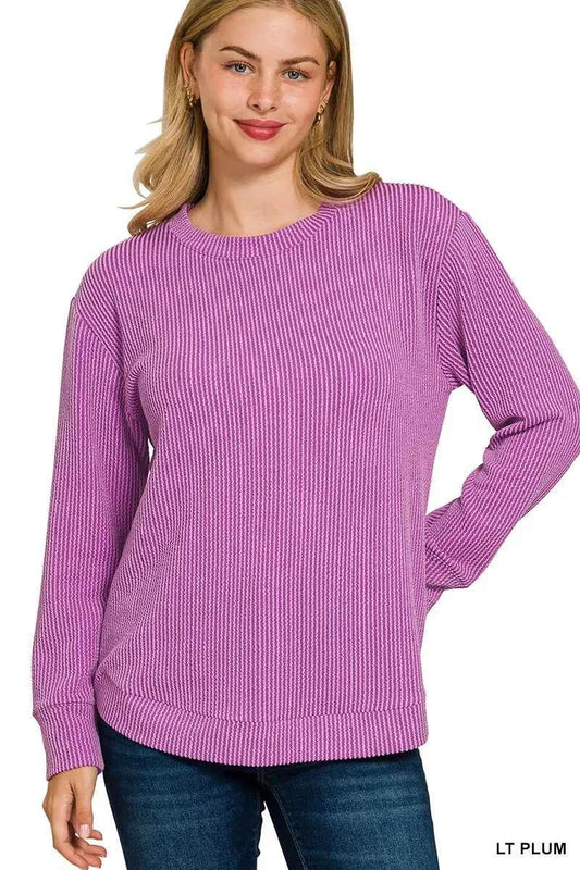 Zenana Full Size Raised Rib Round Neck Long Sleeve Top Plus Size LT PLUM bbdb746cff6341d091446e25b1113552-Max-Origin