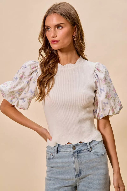 Floral Cotton Contrast Sleeves Scallop Sweater Top bbe8ad1a-2274-40b2-ba1d-cdaae2d242b5-Max-Origin