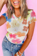 Multicolour Floral Lettuce Trim Cropped Mesh Top Multicolour 95%Polyester+5%Elastane bbe91c0d914321fd