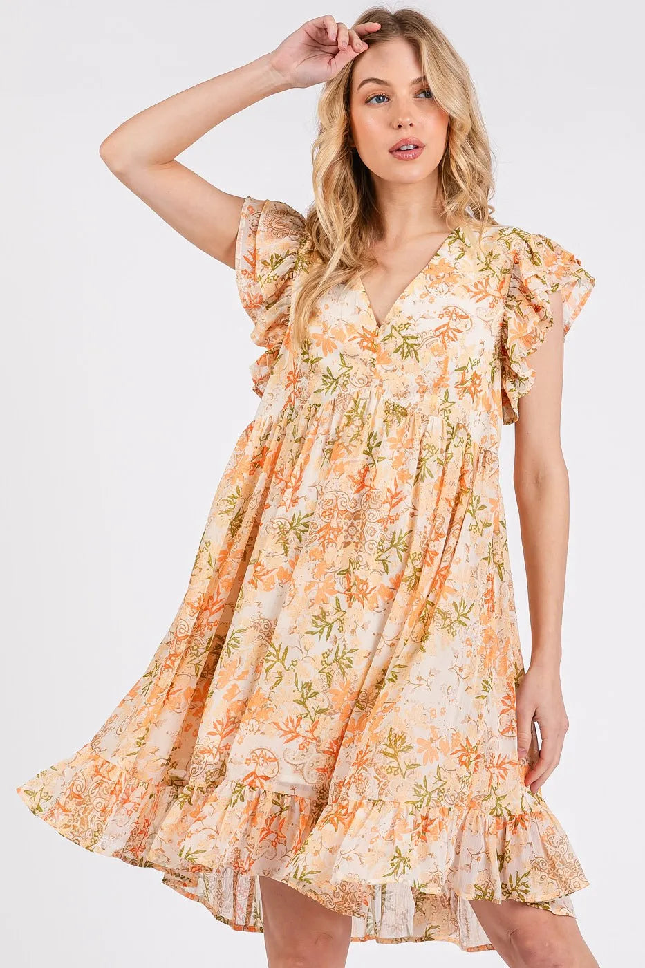 Mittoshop Floral Chiffon Ruffle Short Sleeve Mini Dress ORANGE MULTI bbea08d6b7314a8a8dca799ed37f587f-Max-Origin