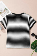 Striped Print V Neck Delicate Trim Casual Tee bbf39fcb-cd3a-4b6d-9bd9-f3c6d3a00537-Max-Origin