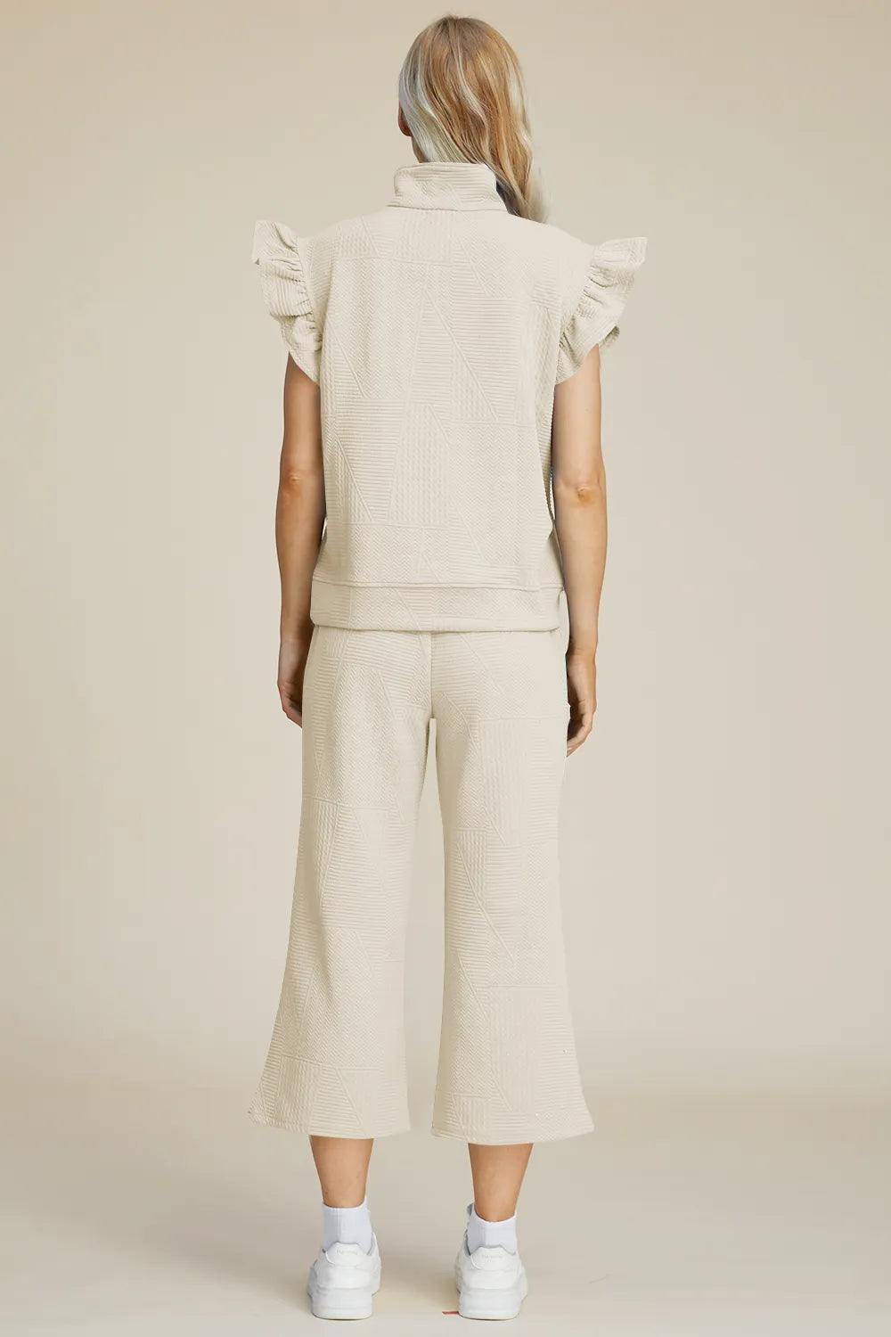 Double Take Full Size Texture Ruffle Short Sleeve Top and Wide Leg Pants Set bbf55294-d3dc-481e-946a-66e53240f837-Max