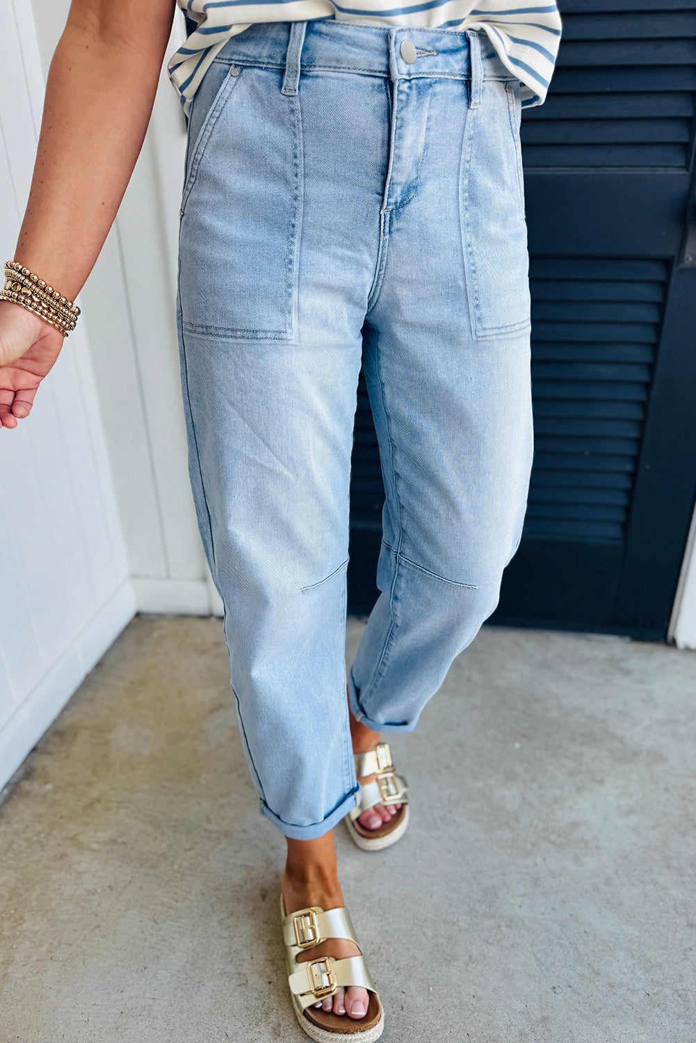 Beau Blue High Rise Relaxed Patch Pocket Jeans bbfb378c56a678f3