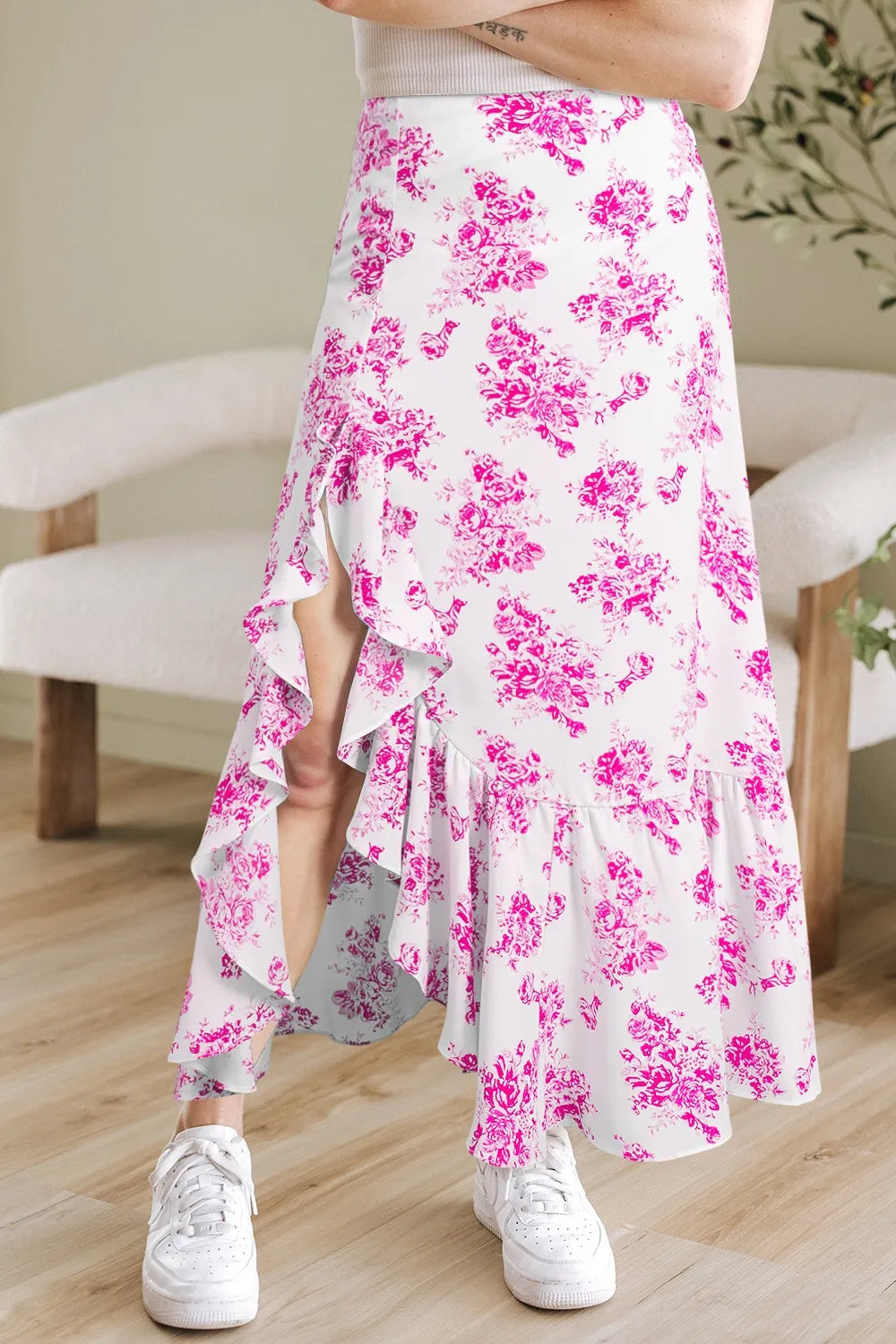 Boho Floral High Waist Ruffle Split Maxi Skirt bc02626b-cbbf-4313-b27d-9e4e74553a09-Max-Origin