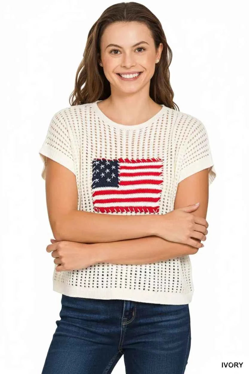 Zenana Viscose American Flag Openwork Knit Top bc12f77b-b7d6-4a5e-af27-1d0eab366ebf-Max-Origin