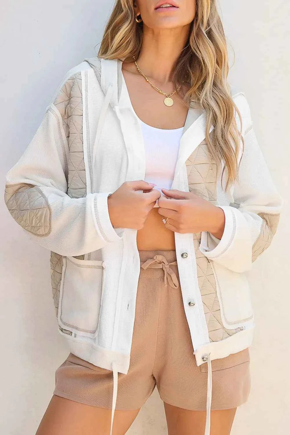 Drawstring Color Block Long Sleeve Jacket White bc131c89-3c29-4d65-b145-c4dd49d339d7-Max