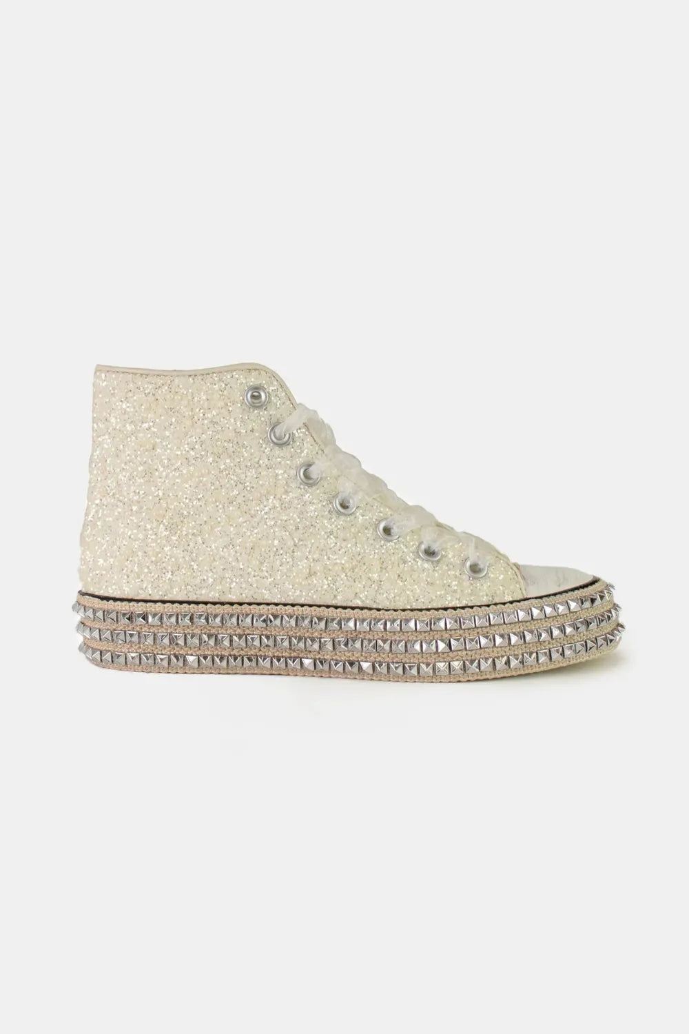 Beast Fashion Glitter Lace-Up Studded Platform Sneakers bc13d0f0-112a-405c-905f-f2b98b8700c6-Max