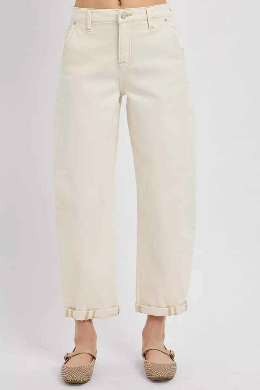 RISEN High Rise Relaxed Barrel Cuffed Jeans IVORY bc14d936641a40839e2ef73b022bc313-Max-Origin