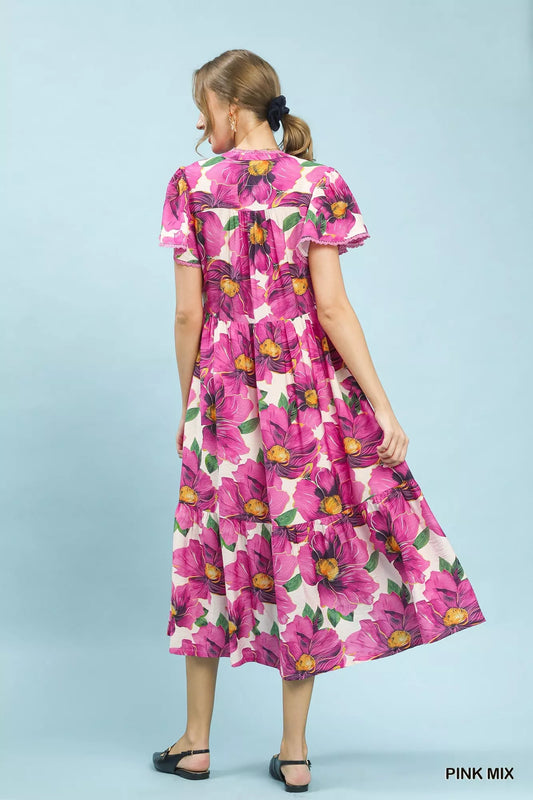 Tropical Floral V-Neck Flutter Sleeve Tiered Midi Dress bc15e0f2-ccc0-48d3-a7a2-78865d2a6a0c-Max-Origin