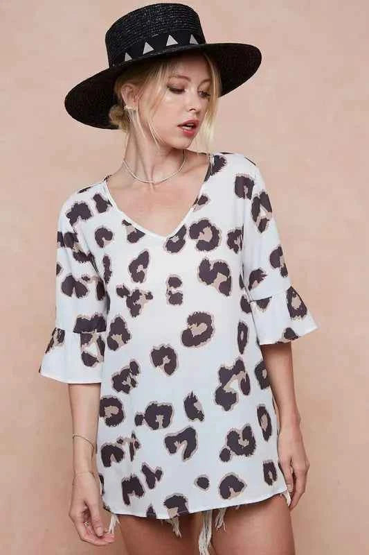 BiBi Leopard Printed V Neck Woven Top with Ruffled bc1b657b861a45cfaac1b409ec290b9d-Max-Origin