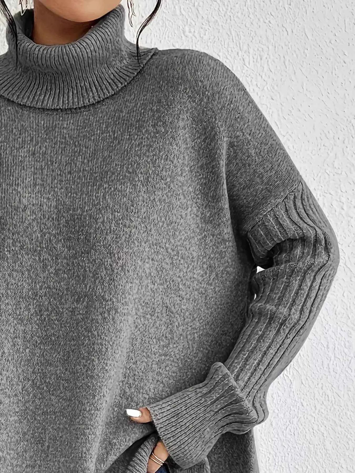 Turtleneck High-Low Hem Sweater
