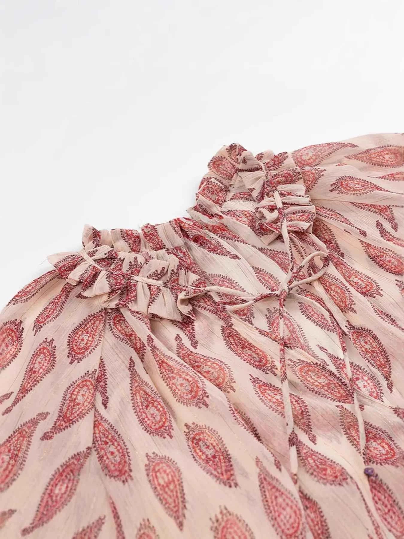 Paisley Print Frill Tie Neck Long Sleeve Blouse