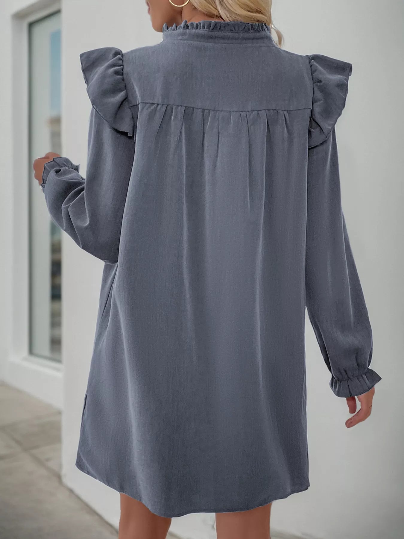 Ruffled Notched Flounce Sleeve Dress bc1db205-84b2-4166-86ec-4761bf7c65fc-Max-Origin