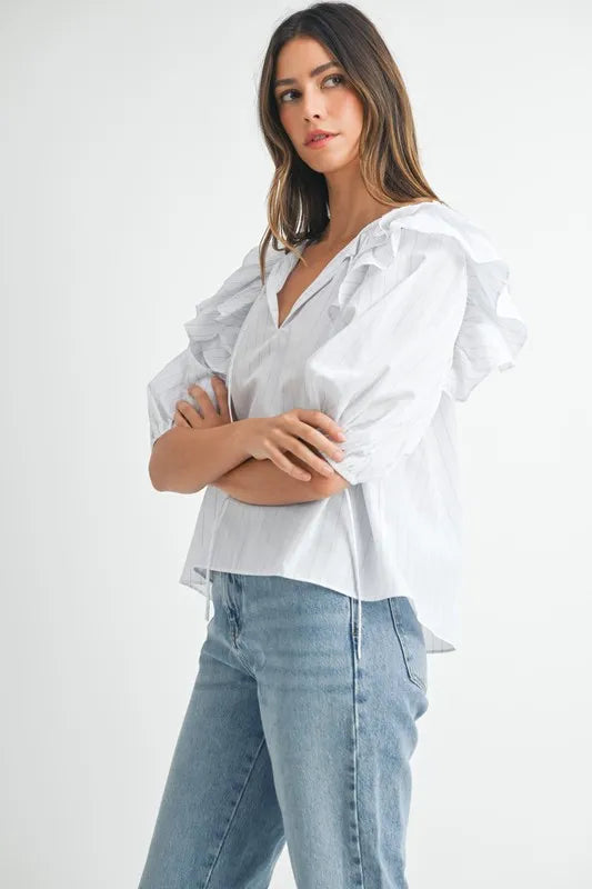 Stripe Ruffle Shoulder Puff Sleeve Blouse bc2ad75467b34b8aabacdf31498265b8-Max-Origin