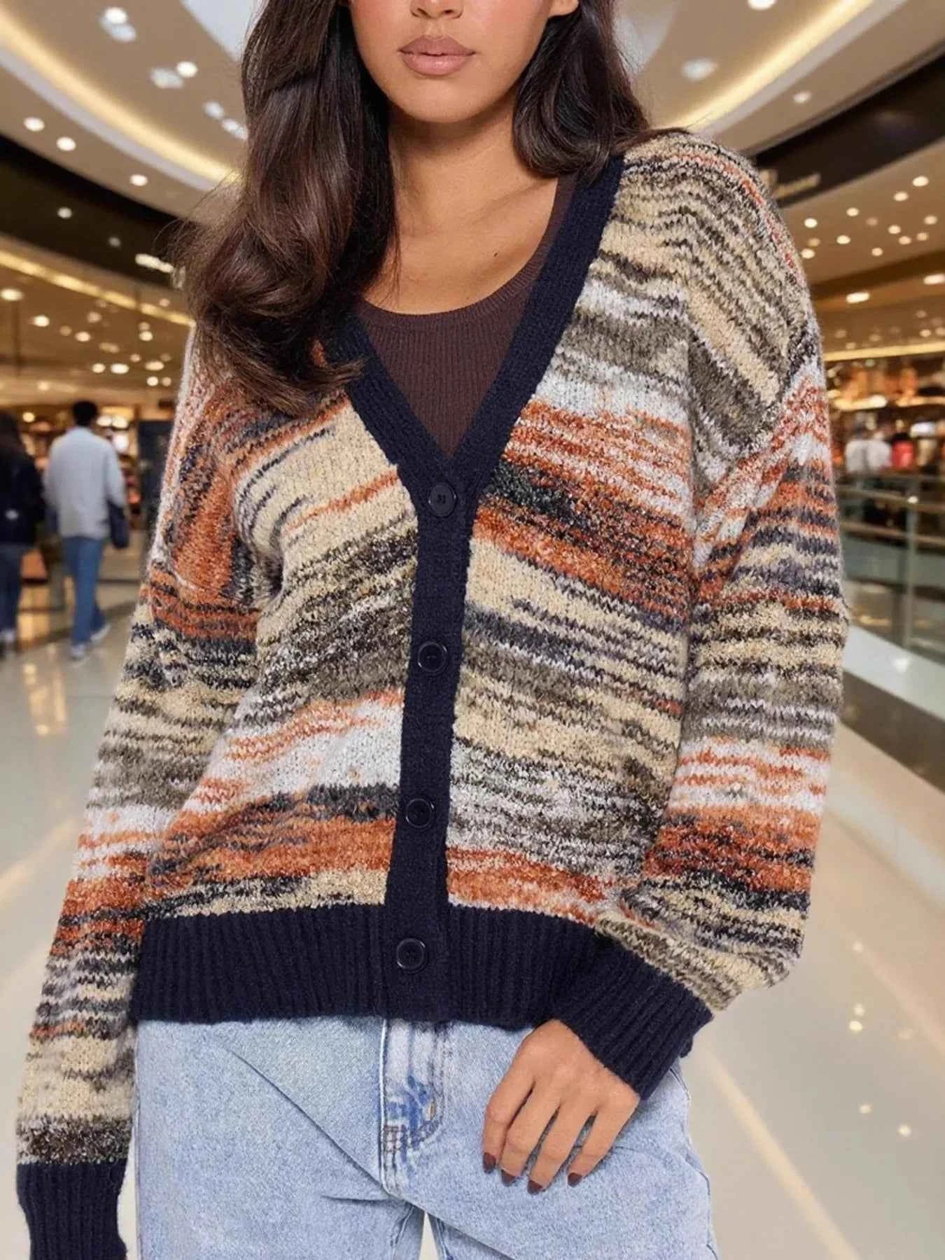 Gradient Stripe Button-Up Cardigan
