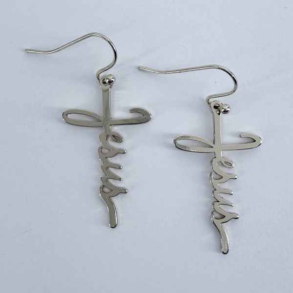 Fish Hook Earrings Jesus Word Cross Design Dangle bc2f8386-5b1c-4493-935c-b01bf83c07b6
