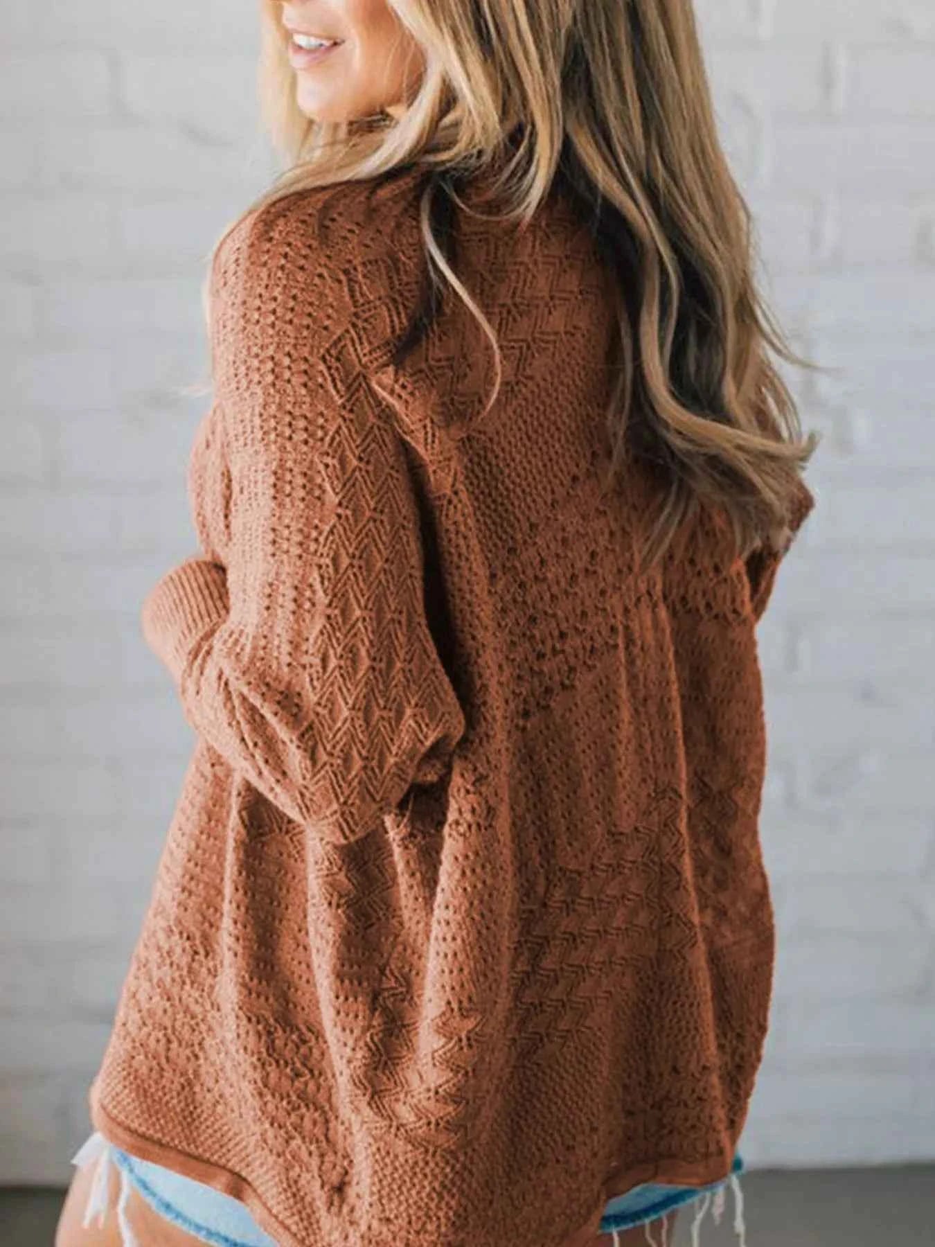 Open Front Knitted Cardigan with Eyelet Details bc33bd16-ae3f-4b11-bc90-092834239eee-Max-Origin