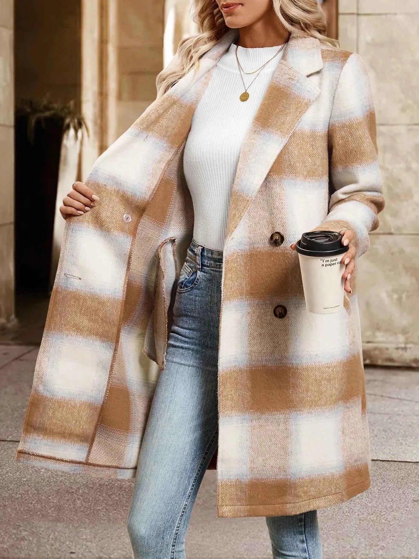 Plaid Wool Blend Longline Jacket