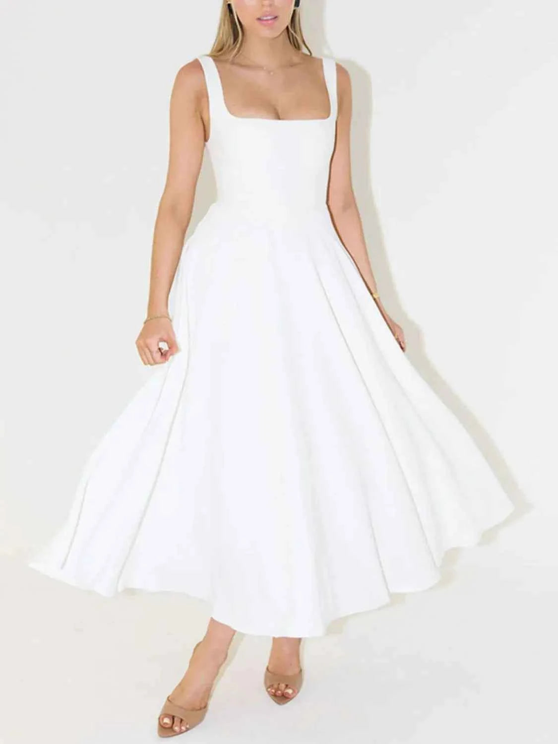 Square Neck Sleeveless Midi Dress White bc3b6c68-da61-4e1e-926f-00f077e09e15-Max-Origin