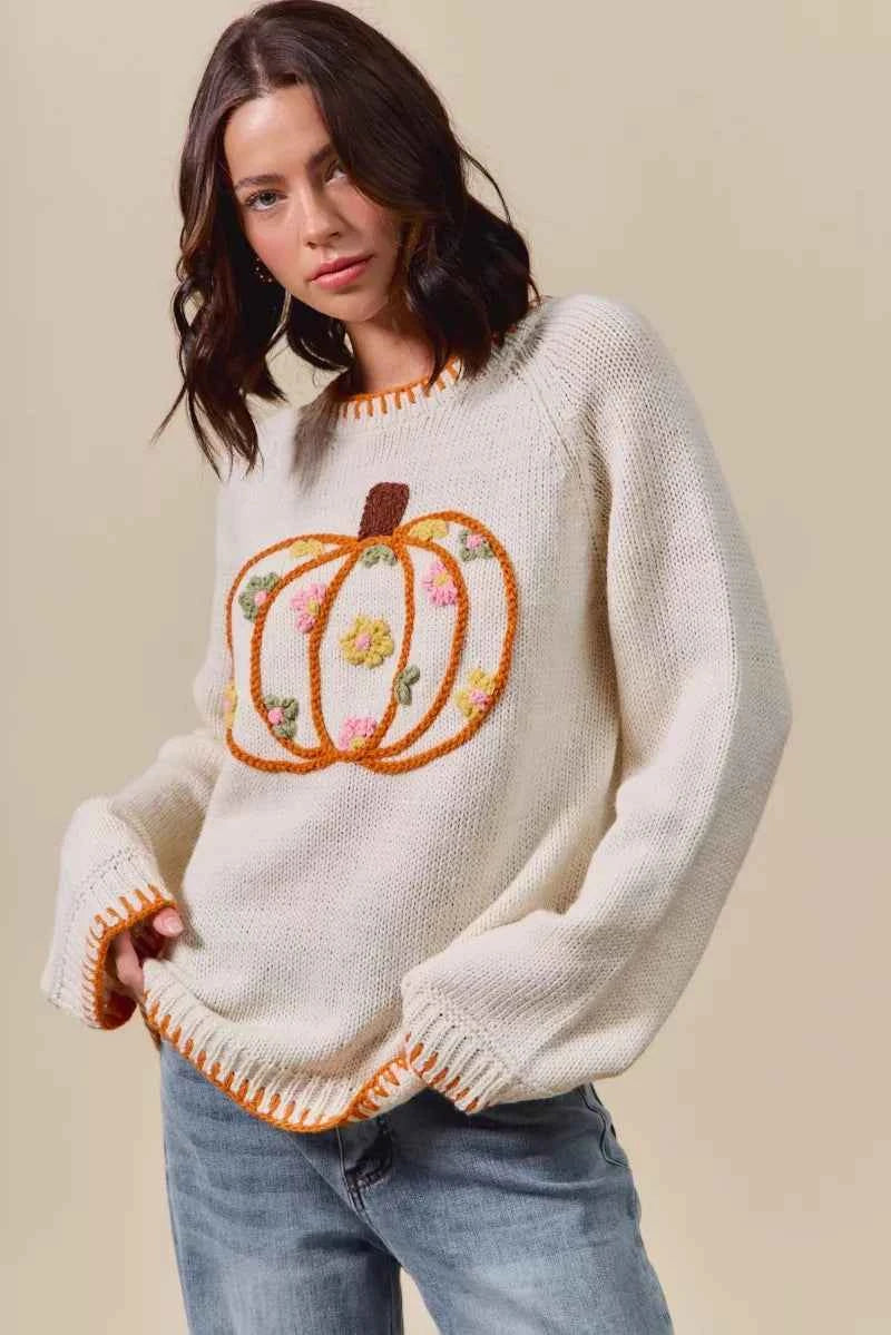 SO ME Pumpkin Floral Embroidered Thanksgiving Sweater bc3e76320a3349379544fb6b3d30627d-Max-Origin