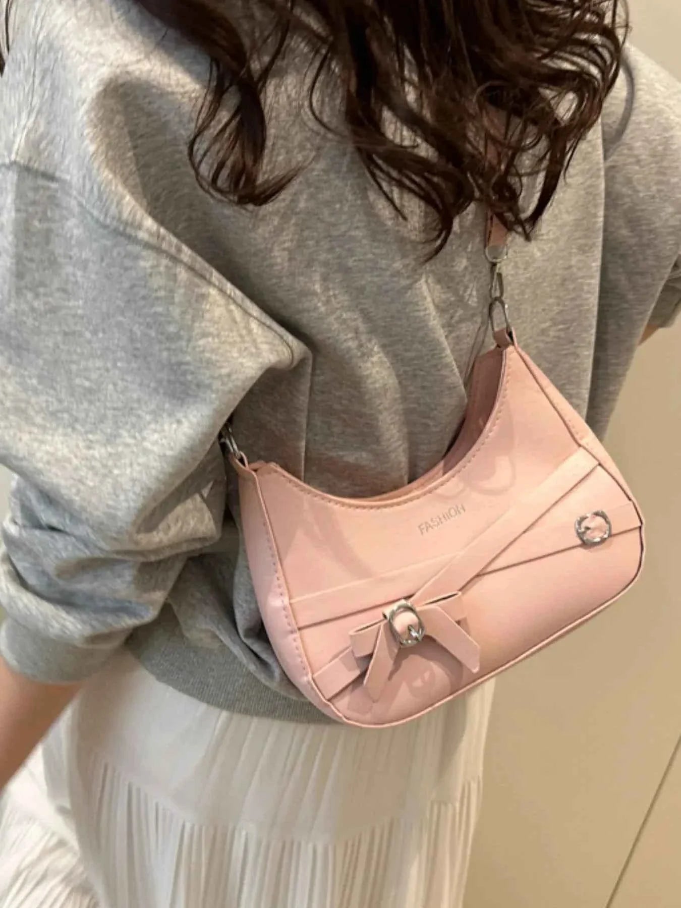 Adjustable Strap Leather Shoulder Bag Pink onesize bc40b732-64f1-498e-8cae-c79ae3b01315-Max-Origin