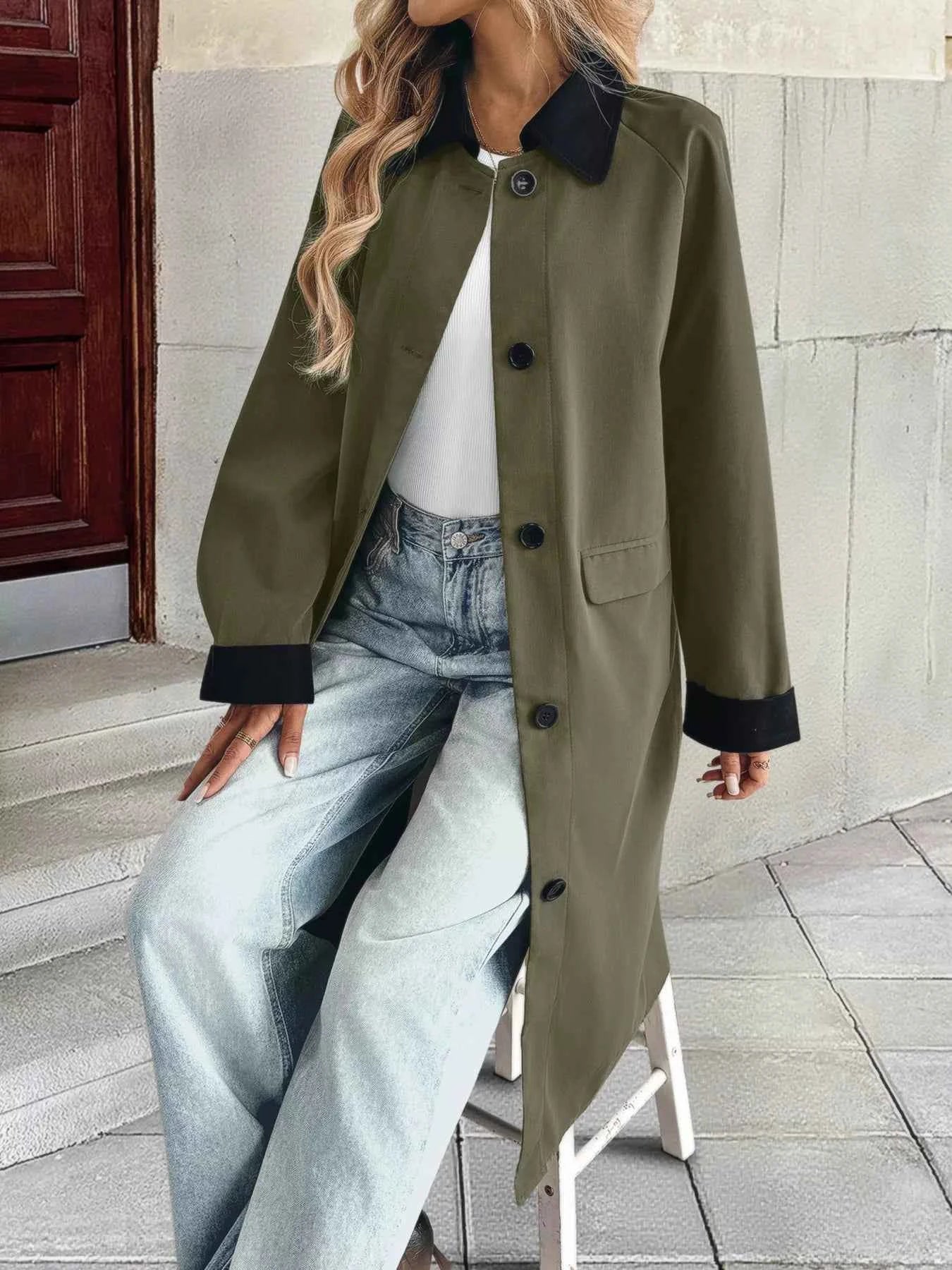 Contrast Collar Button Up Coat bc4357fe5d5149e59860b73d0d3c44bf-Max-Origin