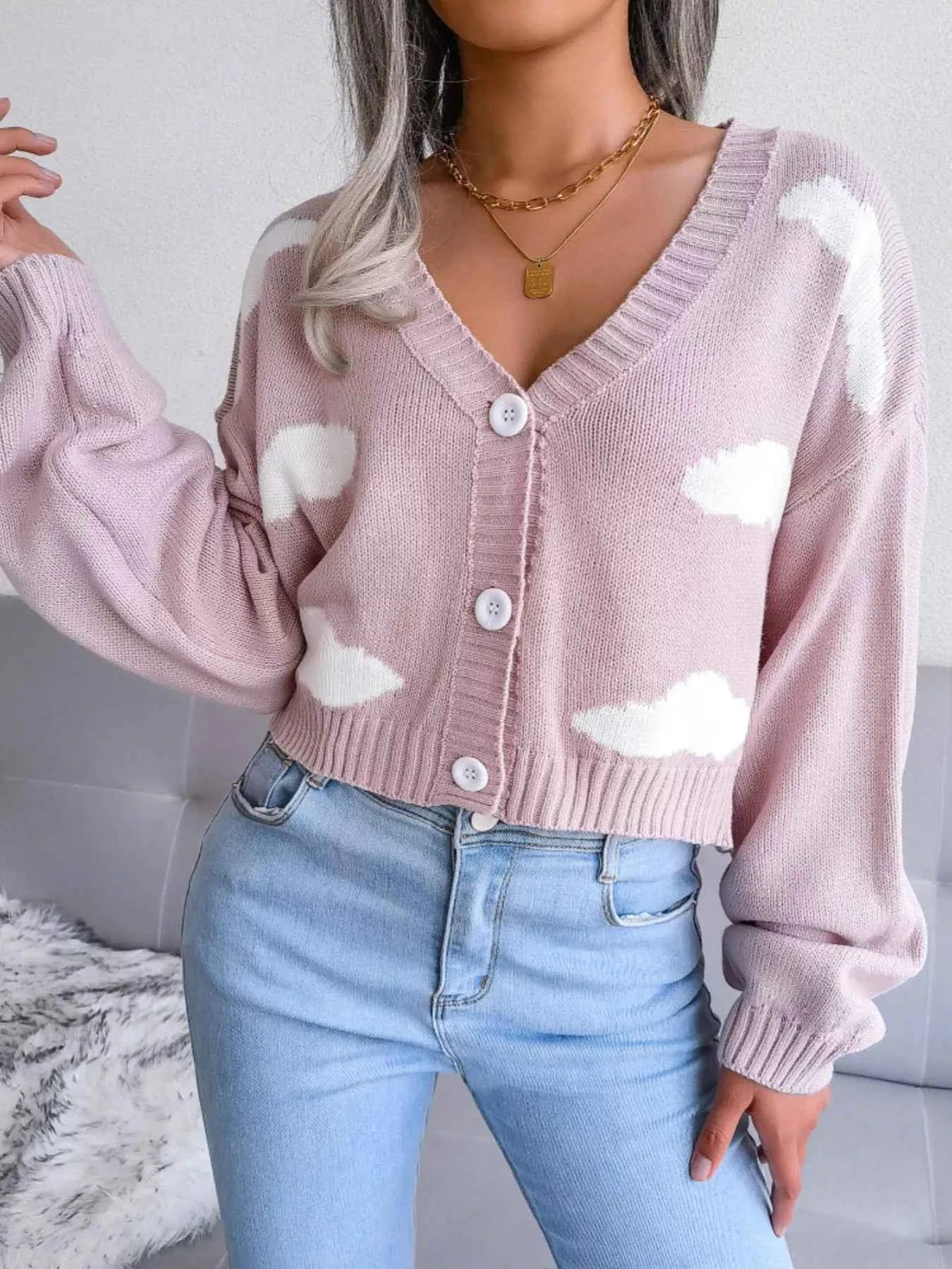 Cloud Pattern Button-Up Cropped Cardigan bc468181-854a-416b-9cd3-2891f0f3db68-Max-Origin