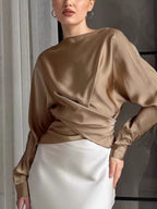 Ruched Long Sleeve Satin Blouse bc4b5da7-beb9-405c-82a2-1eec226ee21b-Max