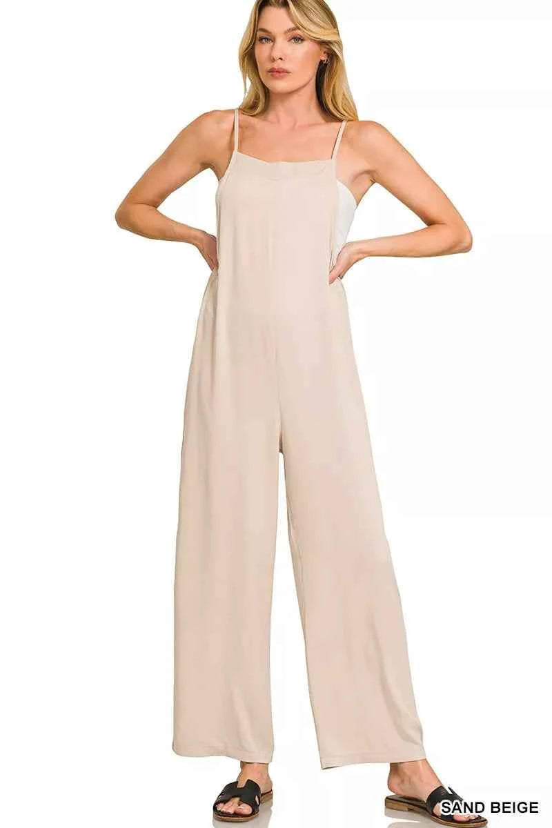 Zenana Rayon Woven Wide Leg Jumpsuit SAND BEIGE bc4d0462743b40969c7b579198b4bcac-Max-Origin