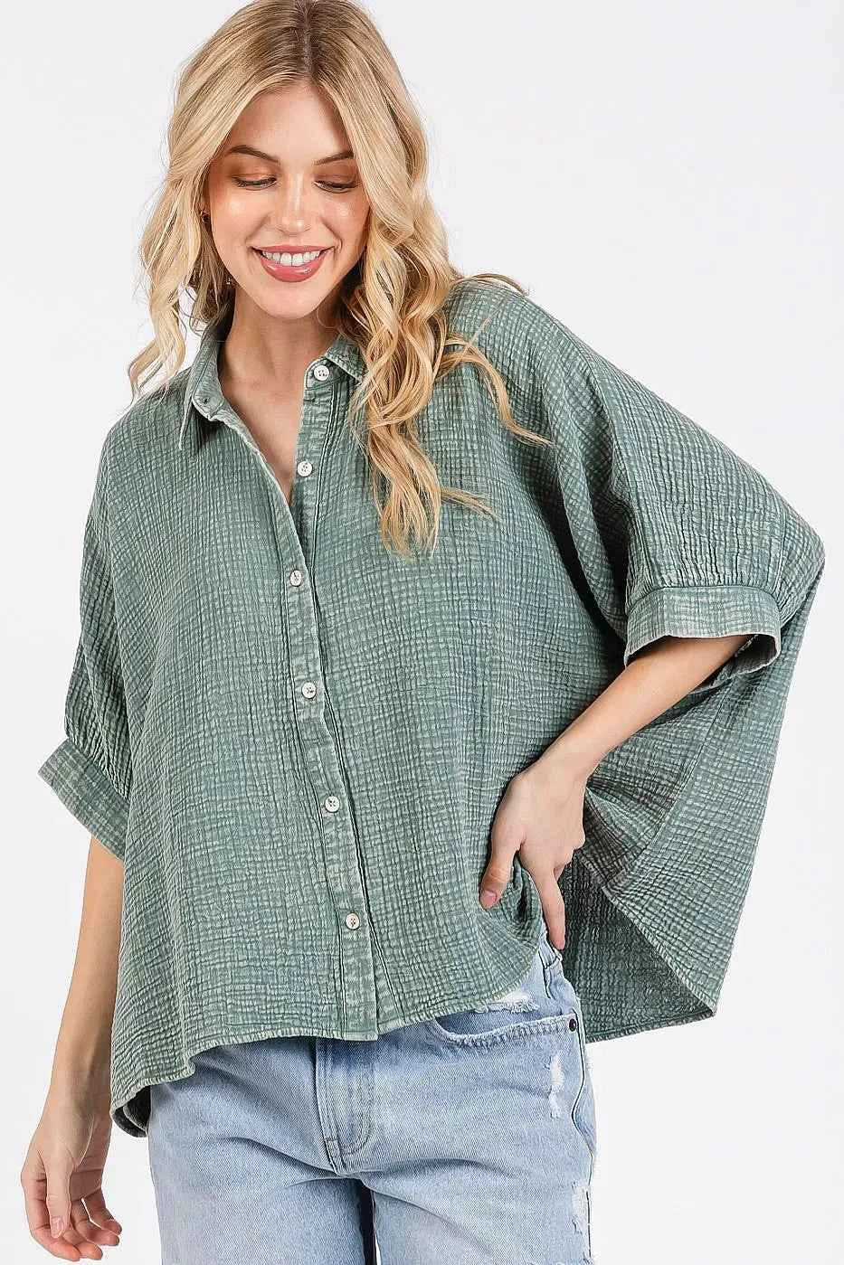 Mittoshop Mineral Wash Gauze Dolman Sleeve Button Down Shirt DUSTY SAGE bc5fe3e58759495dbc82650a8171a209-Max-Origin