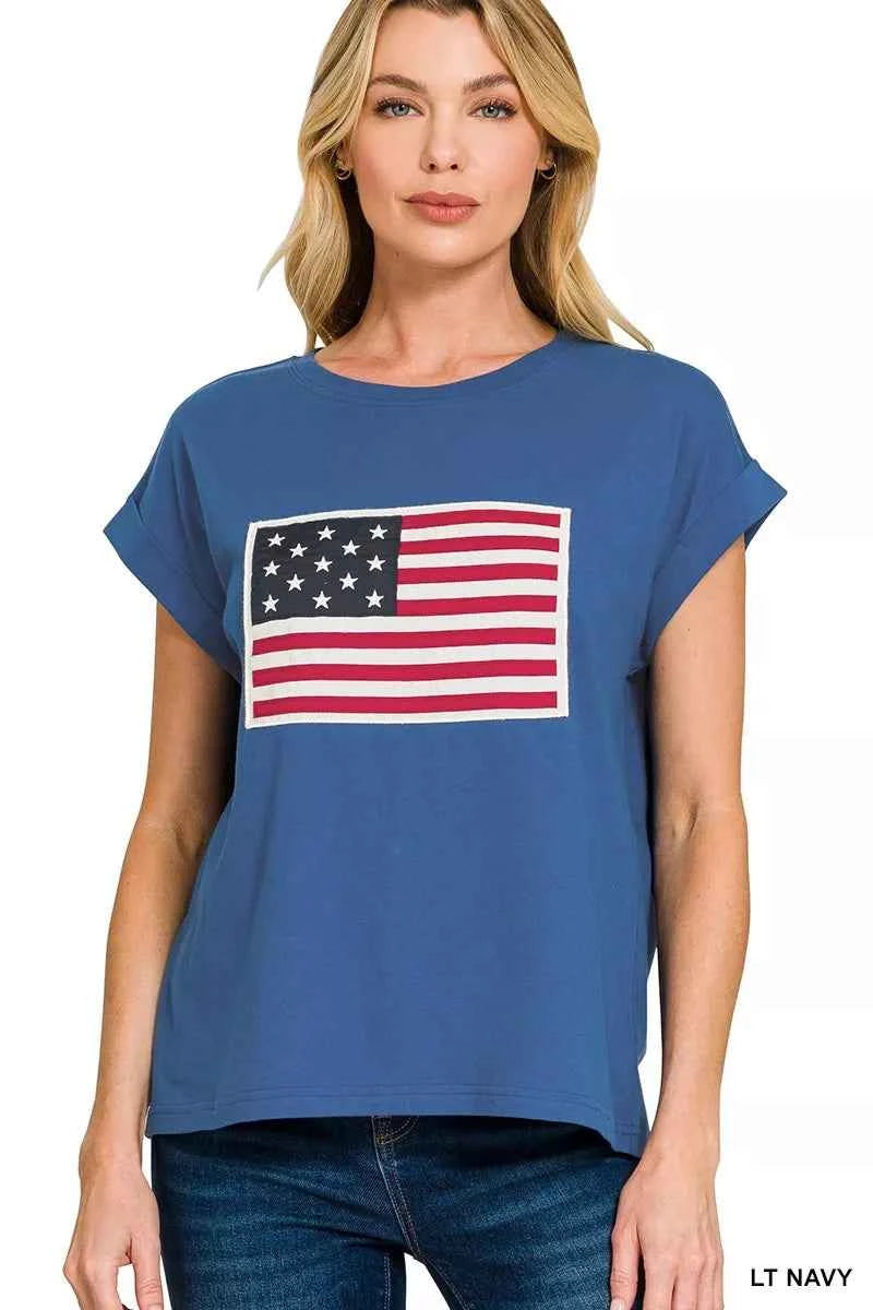Zenana Full Size US Flag Round Neck Short Sleeve T-Shirt Plus Size LT NAVY bc64ebce180647a29c32133373da8127-Max-Origin