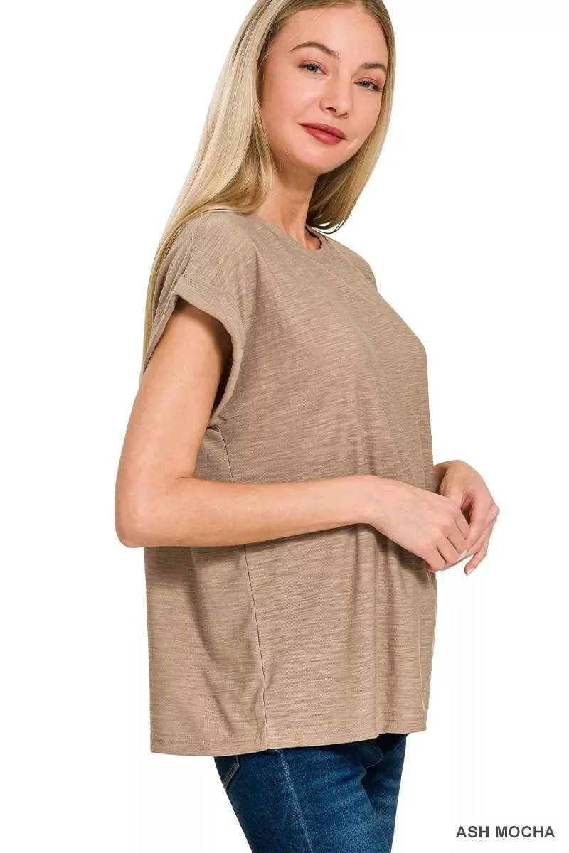 Zenana Slub Cuffed Sleeve Tee bc67547d52b44e488be131e66d62601a-Max-Origin
