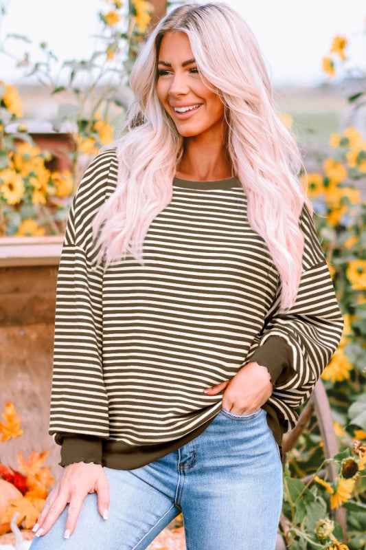 Stripe Drop Shoulder Long Sleeve Top bc6974d7-4f31-4db3-9408-acebf232b22f