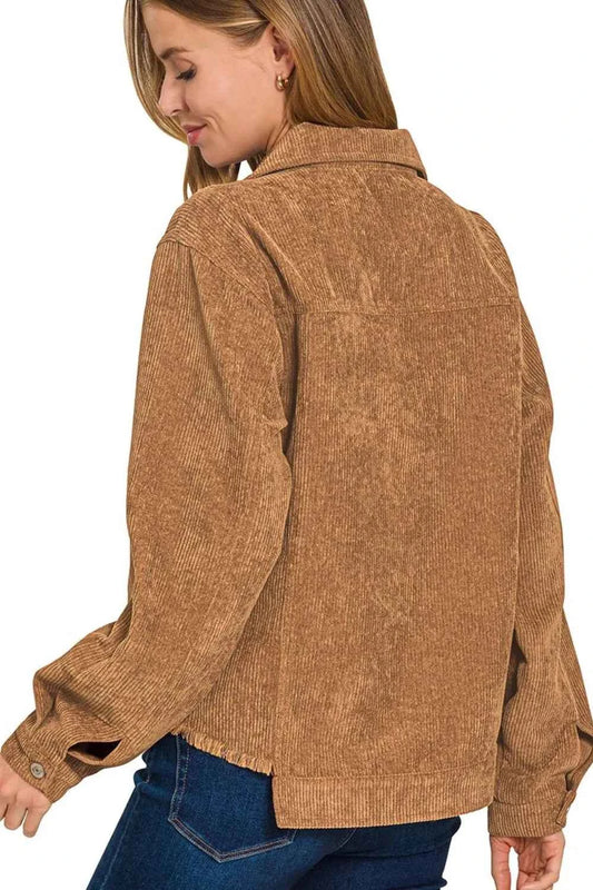 Distressed Corduroy Frayed Hem Cropped Jacket bc6fb840-30ab-47c4-85f7-cf752712394f-Max-Origin