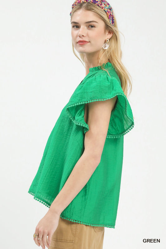 Flutter Sleeve Relaxed Top with Trim Detail bc700496-9019-4ea8-8bcb-eeb1a948ef3a-Max