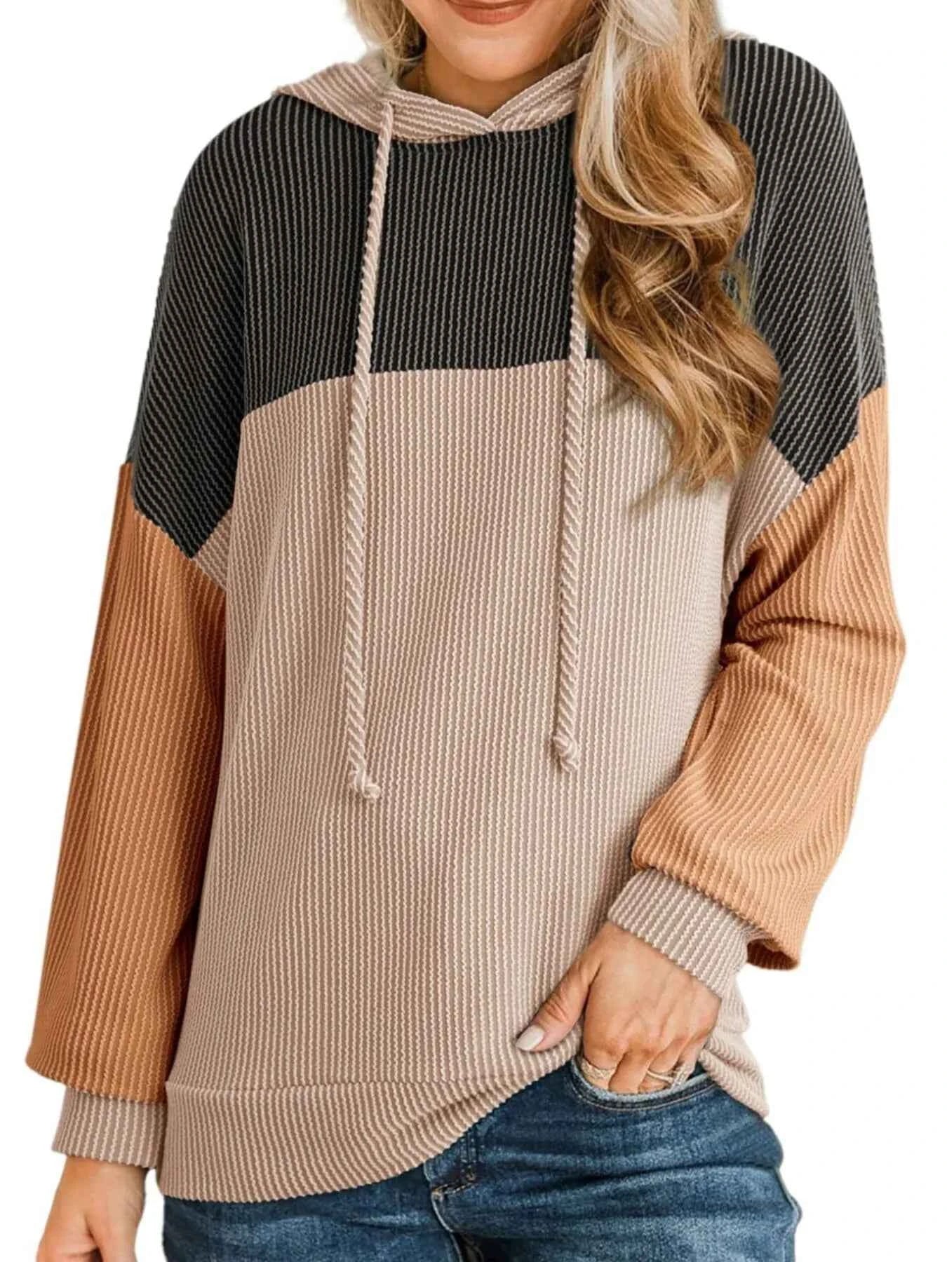 Drawstring Color Block Long Sleeve Hoodie bc72bbbb130748aeb9984c31ba2b0387-Max-Origin