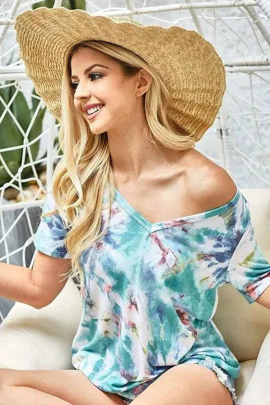 BiBi Tie Dye Terry V Neck Top bc7f6e3067004923a90e46d80964ce88-Max-Origin