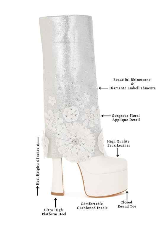 Sundra Floral Applique Platform Heeled Boots bc87b40c-4ce1-4850-8fae-14bc833ed95d
