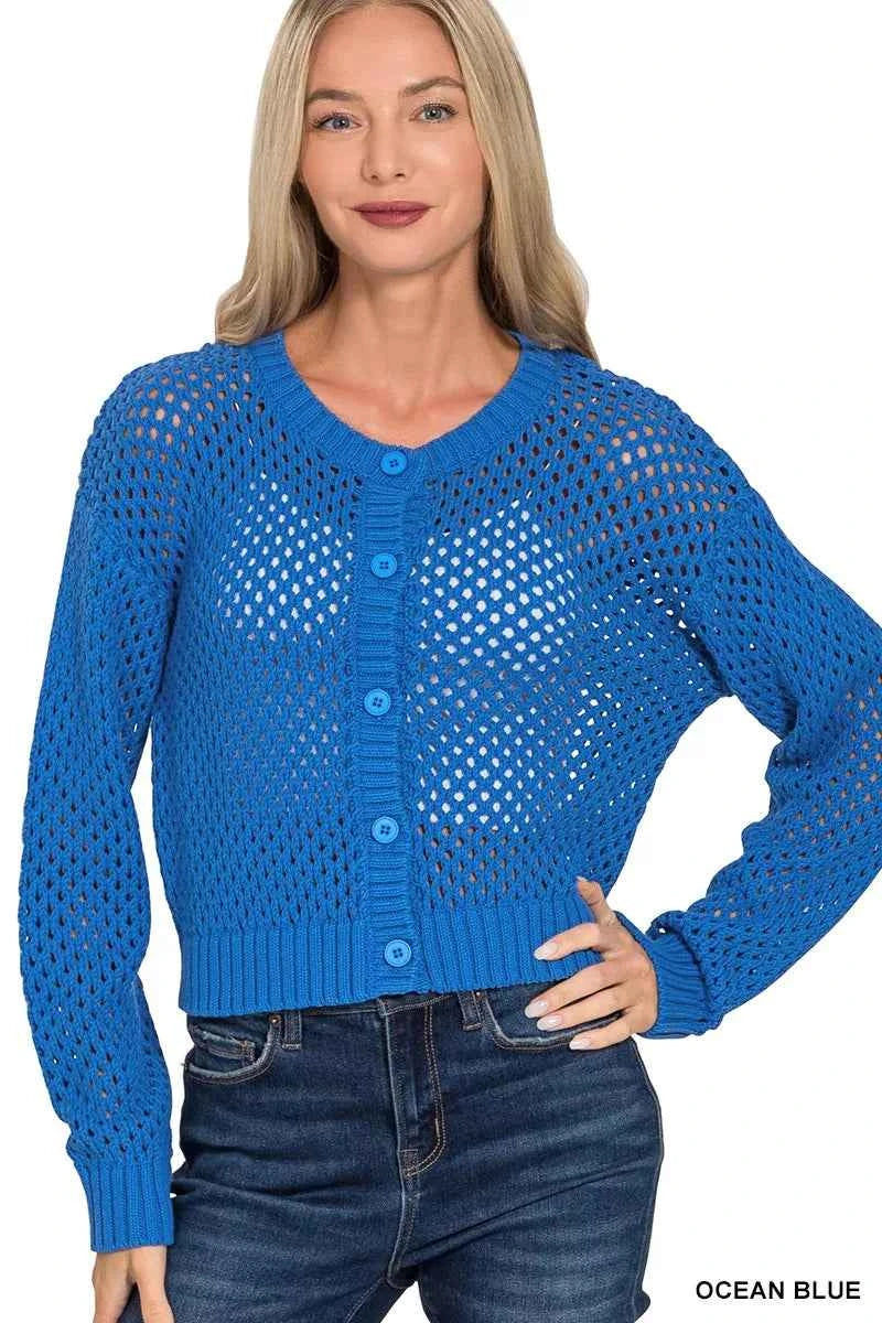 Zenana Button Down Lightweight Crochet Cardigan Sweater bc8aef12f89f4342abdd6355eb48f4a5-Max-Origin
