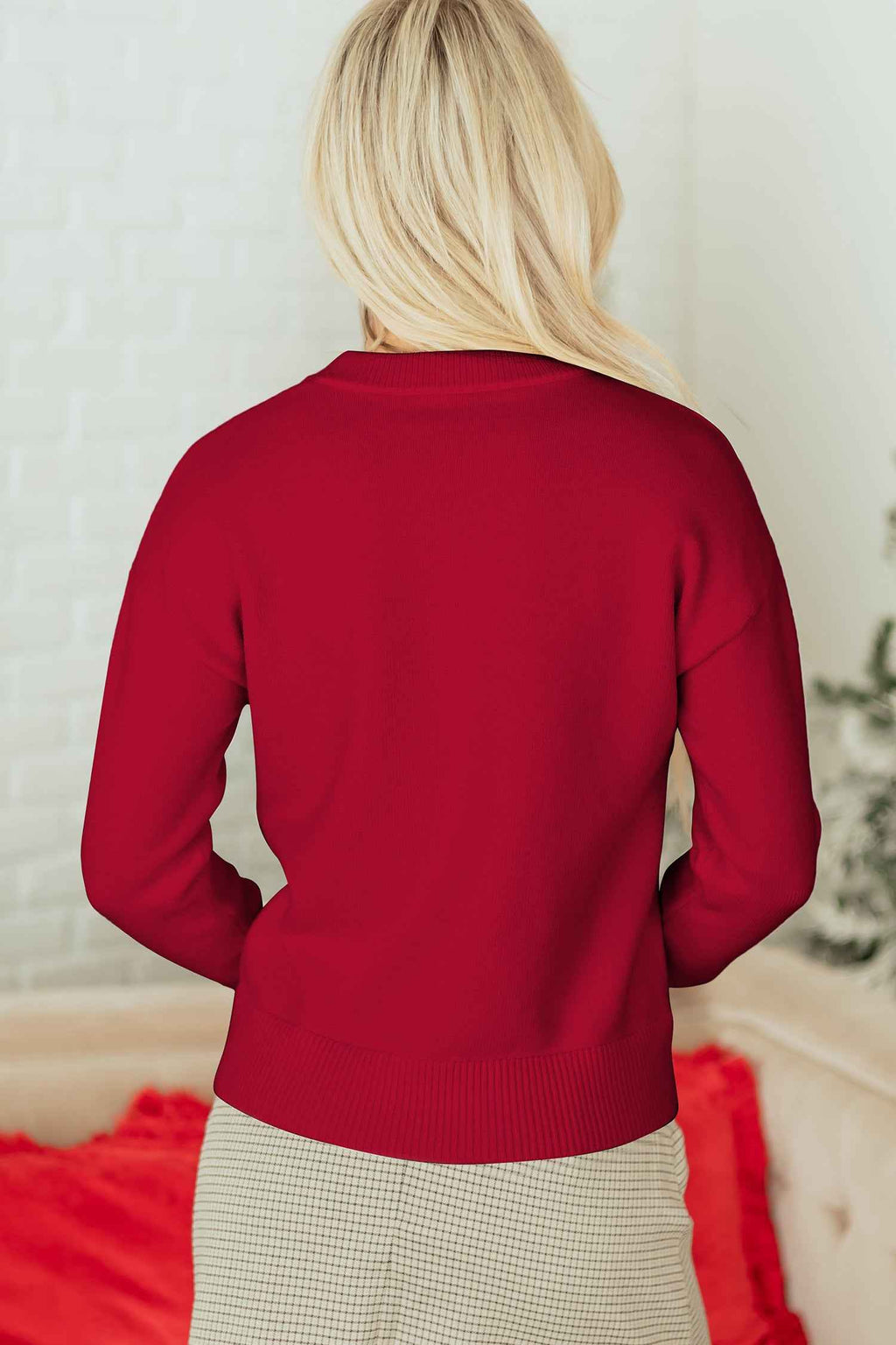 Rose Red Sequined Bow Graphic Christmas Holiday Sweater bca3169b361affbf