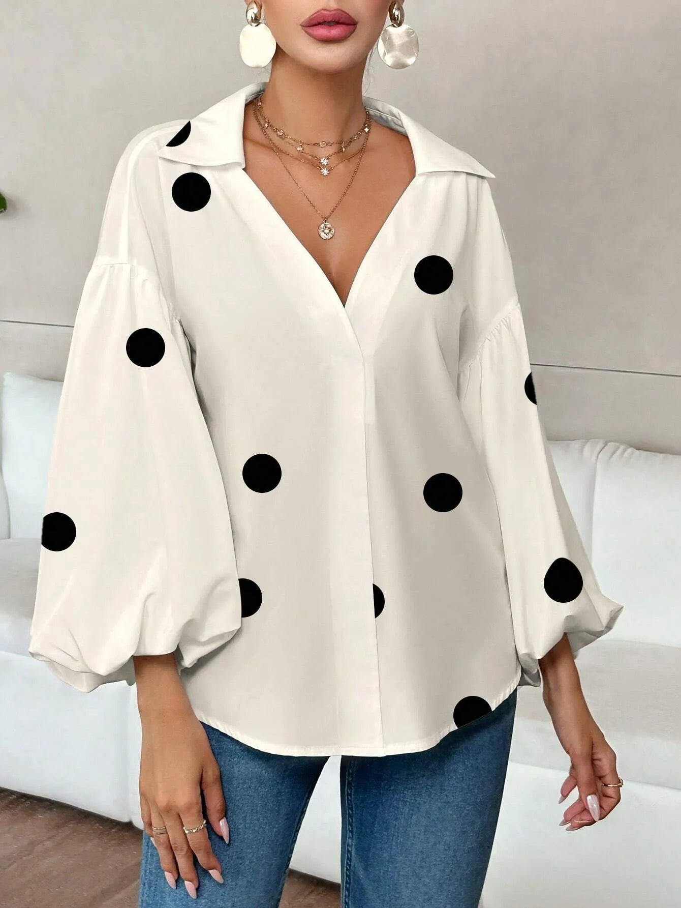 Polka Dot Balloon Sleeve Blouse bca3d629-0f08-45c7-90e5-c11ca3103f2f-Max-Origin